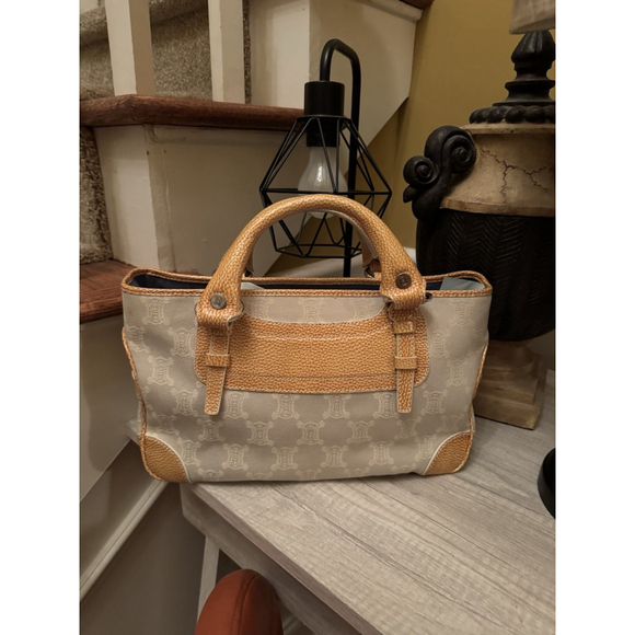CELINE Boogie Bag Canvas Macadam Snake Skin Leather Trim - Picture 1 of 16